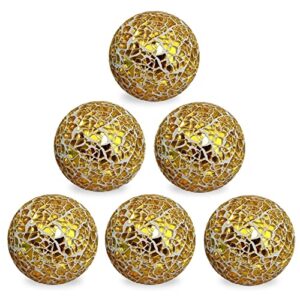 v2croft 2.4 in decorative orbs glass balls set of 6,mosaic sphere globe for whole housewares,wedding/birthday,bowls,vases dining table centerpieces (gold)