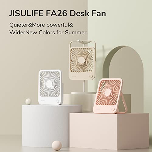 JISULIFE Small Desk Fan Battery Operated Small Fan，180° Foldable Portable Fan, 4 Speeds Adjustable Ultra Quiet for Home Office Travel Outdoor-White