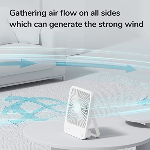 JISULIFE Small Desk Fan Battery Operated Small Fan，180° Foldable Portable Fan, 4 Speeds Adjustable Ultra Quiet for Home Office Travel Outdoor-White