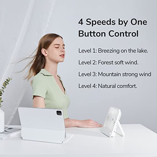 JISULIFE Small Desk Fan Battery Operated Small Fan，180° Foldable Portable Fan, 4 Speeds Adjustable Ultra Quiet for Home Office Travel Outdoor-White