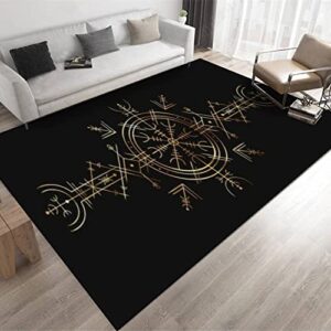 viking magic symbol golden esoteric ornament norse compass amulet 6x9 rug area rug non-slip floor mat indoor outdoor carpet for living room bedroom kids room home decor throw rugs runner rugs