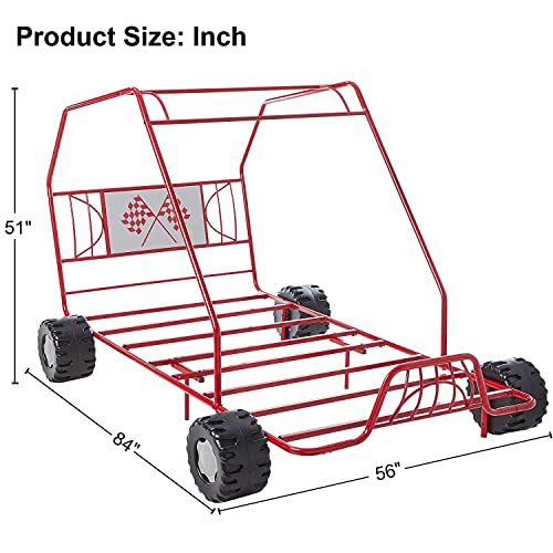 HABITRIO Twin Bed Frame, Racer Cart Design Metal Structure Canopy Twin Size Platform Bed with Headboard, Sturdy Slat System, No Box Spring Needed, Fit for Kids Teens Bedroom, Red