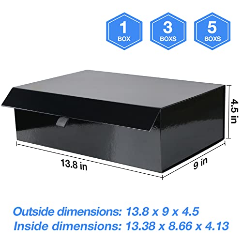 Aimyoo Black Collapsible Gift Box with Magnetic Closure Lids 13.8x9x4.3 in, Bridesmaid Groomsman Proposal Boxes, Rectangle Present Box for Graduation Storage