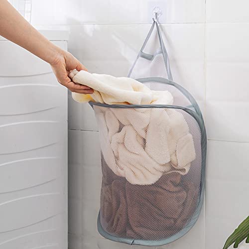 2Pack Hanging Laundry Hamper Laundry Basket Small Hamper Collapsible Wall Hanging Dirty Clothes Hamper Storage Bag (Grey)
