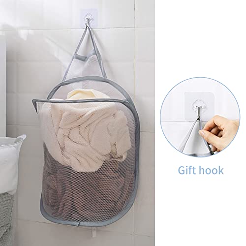 2Pack Hanging Laundry Hamper Laundry Basket Small Hamper Collapsible Wall Hanging Dirty Clothes Hamper Storage Bag (Grey)