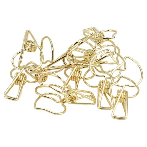 Clothes Drying Clip, 20Pcs Multifunctional Strong Hollow Spring Clip Clothes Pins for Outdoor Clothesline Home Kitchen Travel Office Decor(Gold)