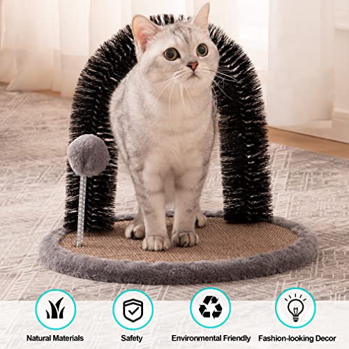 Cooenia Sisal Cat Scratcher, Cat Arch Self Groomer Massager with Cat Hair Brush and Kitty Ball Toy, Cat Scratch Pad for Kittens and Indoor Cats - Reversible Design