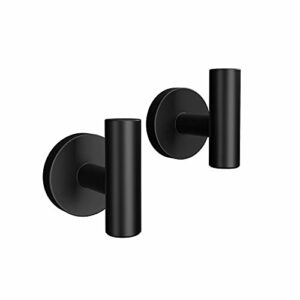 socont towel hooks for bathrooms wall mount, 2 pack matte black towel hook for hanging, heavy-duty bathroom wall hooks for towel robe black wall hooks sus 304 stainless steel for bathroom kitchen
