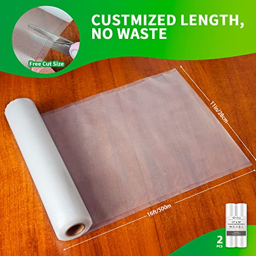 VEBUG Vacuum Sealer Bags, 2 Pack 11’’x16’Vacuum Sealer Bags Rolls, Seal a Meal, Commercial Grade, BPA-Free, Food Vac Bags for Storage, Meal Prep or Sous Vide