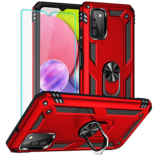 Yiakeng Samsung A03S Case, Galaxy A03S Case with HD Screen Protector, Military Grade Protective Cases with Ring for Samsung Galaxy A03S (Red)