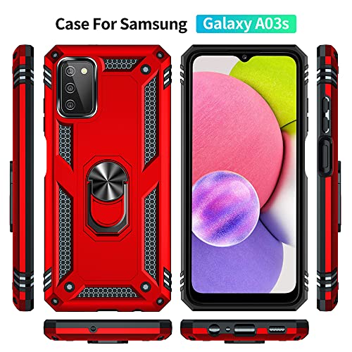 Yiakeng Samsung A03S Case, Galaxy A03S Case with HD Screen Protector, Military Grade Protective Cases with Ring for Samsung Galaxy A03S (Red)