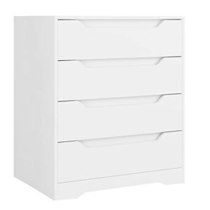 hostack modern 4 drawer dresser, chest of drawers with storage, wood storage chest organizers with cut-out handles, accent storage cabinet for living room, entryway, hallway, white