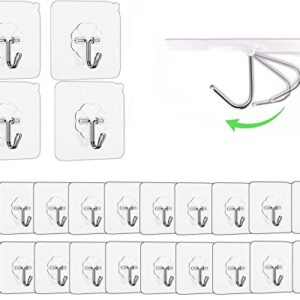 24 Packs -Adhesive Hooks Bathroom/Kitchen Wall Hooks Nail Free Sticky Hanger with Stainless Hooks Reusable Towel Utility Hooks