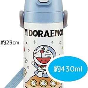 Skater SKDC4-A Children's 2-Way Stainless Steel Kids Water Bottle with Cup, 15.2 fl oz (430 ml), I'm Doraemon, Sanrio, Girls