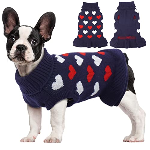 Kuoser Dog Sweater for Small Dogs, Small Dog Sweater for Girl Boy, Small Dog Knitted Sweater, Dog Christmas Sweater Pet Outfit, Cute Dog Sweater Dress Leash Hole for Pomeranian, Maltese (Blue S)