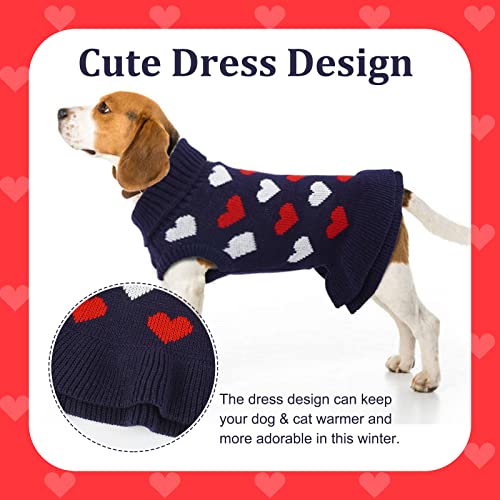 Kuoser Dog Sweater for Small Dogs, Small Dog Sweater for Girl Boy, Small Dog Knitted Sweater, Dog Christmas Sweater Pet Outfit, Cute Dog Sweater Dress Leash Hole for Pomeranian, Maltese (Blue S)