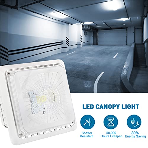 OSTEK 55W LED Canopy Light 7150Lm, 5000K Outdoor Garage Light Fixture for Parking Garage Ceiling Lighting 9" x 9", 175-240w HPS/MH Equiv. 100-277VAC IP65 Waterproof, 5 Years Warranty, UL&DLC Listed