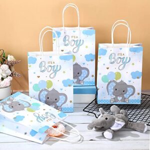 Zonon 16 Packs Baby Shower Present Bags Baby Shower Elephant Party Bags Baby Goodie Bags Elephant Themed Party Favors Bags with Handle for Kids Birthday Baby Shower Party Supplies (Boy Style)