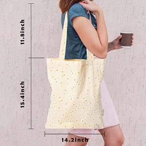 Haooryx Daisy Tote Bag Daisy Design Cotton Canvas Tote Bag for Women Students Cotton Shoulder Tote Bag Eco-friendly Tote Bag Bulk Reusable School Work Grocery Shopping Bag with Inner Pockets