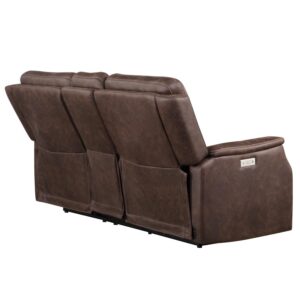Steve Silver Co Walnut Nubuck Leatherette Power Loveseat with Hidden Storage, USB Port, and Dual Cupholders Love Seats, 74 x 41 x 41, Brown