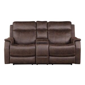 Steve Silver Co Walnut Nubuck Leatherette Power Loveseat with Hidden Storage, USB Port, and Dual Cupholders Love Seats, 74 x 41 x 41, Brown