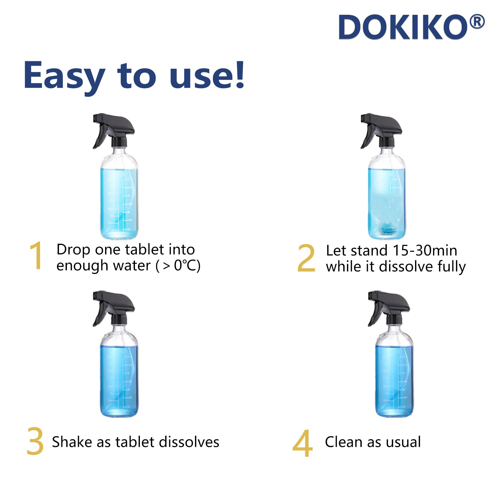 DOKIKO 100 PCS Glass Cleaner Tablets for Home,Dissolve Concentrated Tablets, Glass Cleaner, 100 Concentrated Dissolvable Refill Tablet,1 Pack Makes 100 * 16 fl oz Cleaner Spray