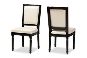 baxton studio louane beige and black finished wood 2-piece dining chair set