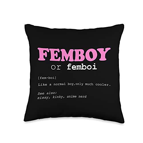 Femboy Clothing & Outfits Femboi Definition Aesthetic Throw Pillow, 16x16, Multicolor