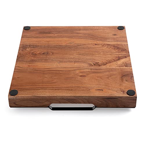 BIRDROCK HOME Wooden Serving Tray with Handles - Farmhouse Decor - Square Top Breakfast Trays - Tea Cheese Board - Coffee Table - Natural Acacia Wood - Kitchen - Bar