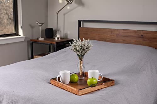 BIRDROCK HOME Wooden Serving Tray with Handles - Farmhouse Decor - Square Top Breakfast Trays - Tea Cheese Board - Coffee Table - Natural Acacia Wood - Kitchen - Bar