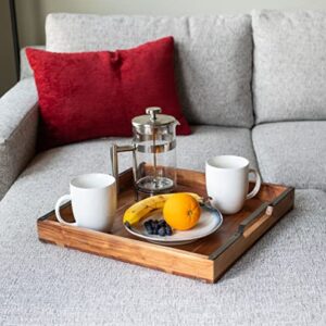 BIRDROCK HOME Wooden Serving Tray with Handles - Farmhouse Decor - Square Top Breakfast Trays - Tea Cheese Board - Coffee Table - Natural Acacia Wood - Kitchen - Bar