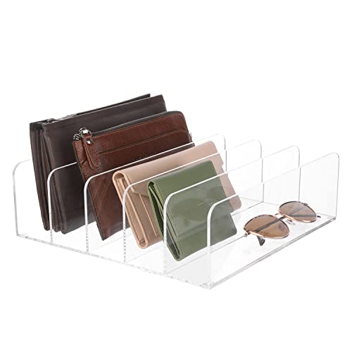 MyGift Clear Premium Acrylic Wallet and Small Purse Organizer with 5 Divided Sections, Clutch Tray Drawer Storage Organizer