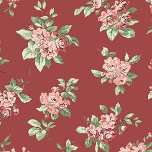 stitch & sparkle cotton duck 54" farmhouse flower red color sewing fabric by the yard, (c54d0405)