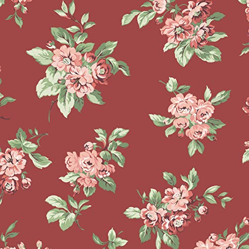 Stitch & Sparkle Cotton Duck 54" Farmhouse Flower Red Color Sewing Fabric by The Yard, (C54D0405)