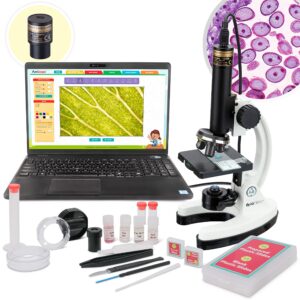 amscope - m40-k-mdm35 iqcrew by 120x – 1200x kid’s 85+ piece premium microscope stem kit with color camera, interactive kid’s friendly software, prepared and blank slides and more