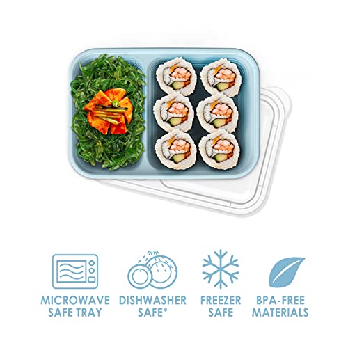 Bentgo® Prep - 2-Compartment Snack Containers with Custom-Fit Lids - Reusable, Microwaveable, Durable BPA -Free, Freezer and Dishwasher-Safe Meal Prep Food Storage - 10 Trays & 10 Lids (Sky)