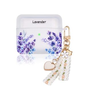 purple lavender case for airpods 3rd generation (2021) cover clear for women girls with flower floral pattern & cute love heart keychain skin soft silicone shockproof protective cover