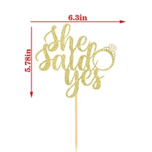 She Said Yes Cake Topper-Engagement-Bridal Shower-Wedding Shower-Proposal-Bachelorette Party Decorations (Gold)
