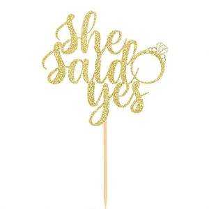 She Said Yes Cake Topper-Engagement-Bridal Shower-Wedding Shower-Proposal-Bachelorette Party Decorations (Gold)