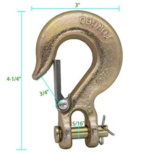 5/16 inch Clevis Slip Hook with Safety Latch, 5/16 g70 Chain Hook, 5/16 Safety Hook with Latch Forged G70 18,000 Lb Capacity for Trailer Truck Transport Tow Winch Hook Trailer