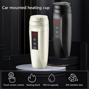 SEADEAR Car Heated Mug, Stainless Steel Insulated Mug Electric Smart Coffee Mug Electric Mug Car LCD Electric Display Water Mug 12V/24V Travel Thermos Water Heater Thermos for Coffee Tea Milk Black