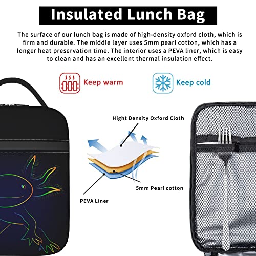 Lunch Bag Stylized Rainbow Axolotl Print Insulated Lunch Box Keep Warm/Cool Lunch Tote Bag Reusable Portable Lunch Bags