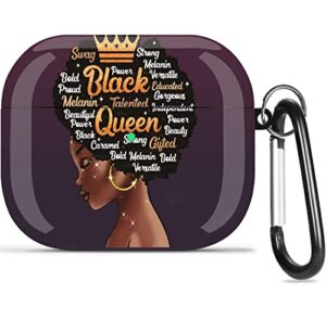 olytop for airpods 3rd generation case black girl, cute african american girl case for airpod 3 cover protective hard black afro women cover with keychain for apple airpods 3rd gen case- black queen