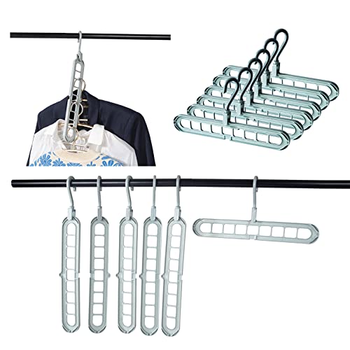 Closet Organizers and Storage Space Saving Hangers with 9 Holes of 6 Pack for Closet Organizer,Dorm Room Essentials,Closet Storage,Smart Closet Organization,Magic Space Saving Hanger (Blue)