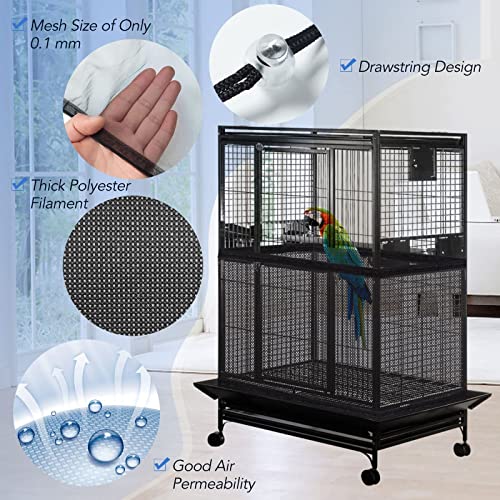 KFPPLXQ Bird Cage Netting Seed Catcher - Adjustable Bird Cage Skirt Seed Catcher, Large Soft Breathable Mesh Bird Seed Catcher for Indoor Round Square Cage