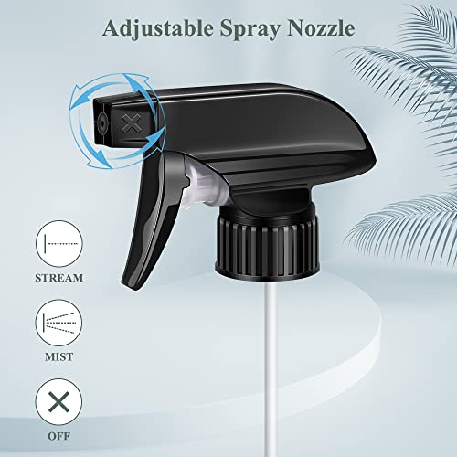 2 Pack Black Trigger Sprayers Replacement Spray Nozzles with Mist Stream Sprayer for 8oz/16oz Glass Spray Bottles for Home, Kitchen, Garden and Office