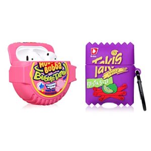 2 pack mulafnxal for airpod 1/2 case cute cartoon 3d unique silicone cover funny fashion fun cool character stylish design air pods cases women girls boys teen for airpods 1/2 gum&purple candy