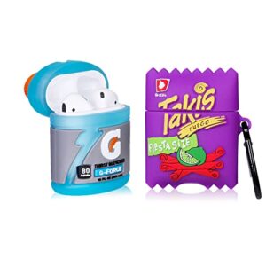 2 pack mulafnxal for airpod 1/2 case cute cartoon 3d unique silicone cover funny fashion fun cool character stylish design air pods cases women girls boys teen for airpods 1/2 blue drink&purple candy