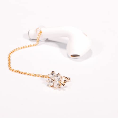 MicroTrouble Wireless Earphones Chain, 1 Pair Wireless Earphone Decorations Prevent Earphones from Falling and Losing. Butterfly Appearance, Metal Material (Lucky Clover)