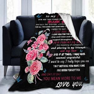 Mom Gift from Son Daughter Personalized Soft Flannel Blankets Flower Butterfly Throw Blankets Gift for Mothers Day Birthday Family Holiday 50"x 60"